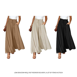 2025 été nouvelles femmes taille haute ample décontracté confortable poche coton <span class=keywords><strong>lin</strong></span> jambe large jupe décontractée <span class=keywords><strong>pantalon</strong></span> - Product Image 2