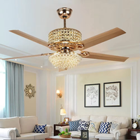 52 Lumière de ventilateur de plafond invisible en cristal argenté avec télécommande 3 changements de couleur Lampe de ventilateur de lustre LED