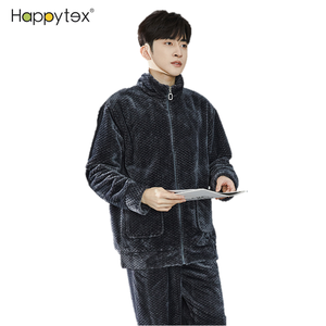 Top sólido cálido de <span class=keywords><strong>invierno</strong></span> con pantalones, ropa de casa, conjunto de PJ de manga larga, ropa de dormir gruesa de lana Coral para <span class=keywords><strong>hombre</strong></span>, interior y exterior con cremallera - Product Image 4