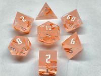 Ensemble de dés de jeu de rôle D&D polyédriques en résine personnalisable, 7 pièces, D20, 16 mm, style citron glacé, thème estival, logo personnalisé