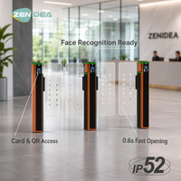 ZENIDEA SG91 Portillon rapide avec reconnaissance faciale, lecteur de cartes de contrôle d'accès, lecture de codes QR, ouverture rapide en 0,6s, IP52, anti-collision