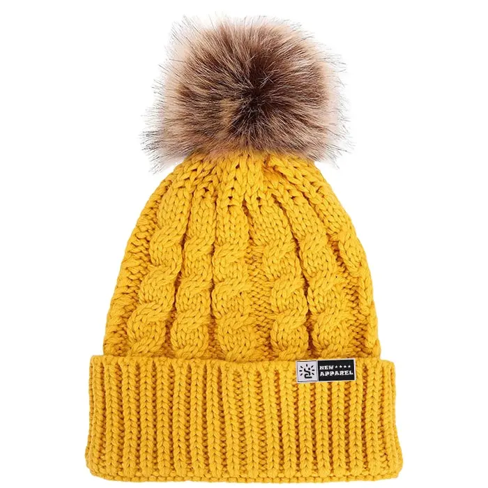Sublimatie beanie pom pom beanie custom logo hoed cap met top faux fur bal gebreide hoeden winter mutsen