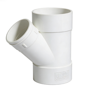 ข้อต่อท่อระบายน้ำพีวีซีสำหรับอาคาร ป้องกันการกัดกร่อน รุ่นท่อแบน 125 ซีรีส์ ทีแบบลาดเอียง - Product Image 1