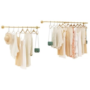 Perchero de pared tipo boutique, de acero inoxidable dorado, que ahorra espacio, con barra única, para exhibición de ropa en tiendas de mujer, ODM - Product Image 4