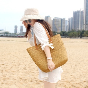 Bolsas de <span class=keywords><strong>Playa</strong></span> de Paja Tejida para Compras, Venta al por Mayor, Gran Capacidad, Cestas Reutilizables de Hierba Natural - Product Image 2