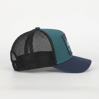 Gorra de béisbol trucker de espuma de 5 paneles con logotipo de parche impreso por sublimación personalizado al por mayor, visera curva y parte trasera de malla de dos tonos con cierre snapback