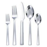 Ensemble de vaisselle moderne et luxueux en acier inoxydable, couteau à steak réutilisable à manche carré, cuillère à dessert pour fêtes à la maison-pour cadeaux
