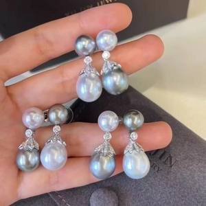 WENCHI 10875 S925 Silver DIY <b>Pearl</b> <b>Earrings</b> with Empty Bracket and Double <b>Pearl</b> 8-12mm Beads - Product Image 2