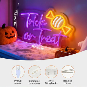 Halloween Trick or Treat Neon Light Bedroom Home Party Decorative Light Indoor Hanging Ambient Light Shop Signage <b>Sign</b> 5V 12V - Product Image 2