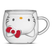Mug en verre borosilicate à double paroi sous vide Hello Kitty - Résistant à la chaleur, mignon, transparent, sans pied, sans couvercle, avec poignée pour la maison