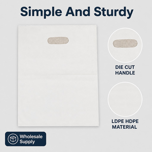LDPE Plastic Cutout Handle Shopping <b>Bags</b> Private Label Logo Printing Gusseted Design Reinforced Bottom Recyclable - Product Image 2