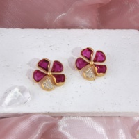 Boucles d'oreilles clous fleur en alliage de résine et strass, style vintage classique, accessoires de mode très prisés pour femmes