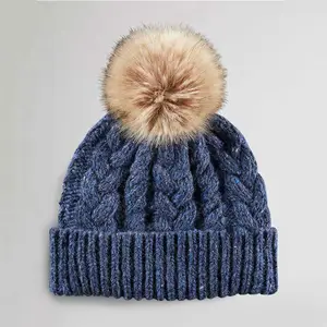 Topi rajut warna Solid satu ukuran, beanie Beni dalam anggur dengan Pom-Pom