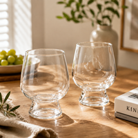 Gobelet à pied en verre borosilicate transparent de 12 oz avec logo personnalisé pour jus, cocktails, café glacé – Idéal pour restaurants, bars et usage domestique
