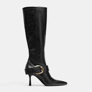 Sepatu <span class=keywords><strong>Boots</strong></span> Wanita QuiteS 2027 Musim Gugur Dingin Terbaru, Ujung Runcing Retro dengan Gesper Sabuk, Setengah Paha, Seksi untuk Pesta, Hak Stiletto Tinggi - Product Image 3