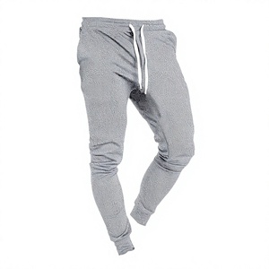 Pantalones Deportivos de Lona Transpirable para Hombre, Corte Ajustado, Color Gris, Cintura Media con Cordón, Estilo Casual, Tejido de Algodón, para Otoño - Product Image 2