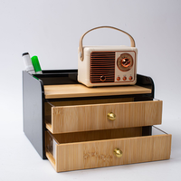 Boîte de rangement de bureau à double couche en bambou et acrylique noir, un magnifique coffret de rangement pour cosmétiques et bijoux