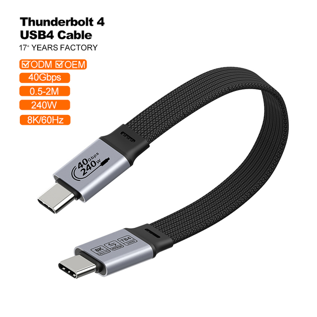 USB4.0 Type C to C Data Short Cable 240W USB Type C 4.0 PD Fast Charging Flat Flex FPC Wire Cable Camera SSD for Thunderbolt 4