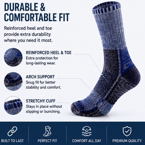 Calcetines de Senderismo 100% Lana Merino, Calcetines Térmicos de Invierno para Trekking, Esquí y Actividades al Aire Libre, Calcetines Acolchados para <span class=keywords><strong>Botas</strong></span>, Logotipo Personalizado, OEM, Venta al Por Mayor - Product Image 2
