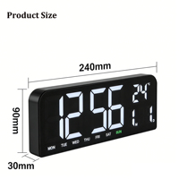 Horloge murale numérique moderne à grand écran LED, luminosité réglable, calendrier, heure, jour de la semaine, température, date, table/bureau, cadeau pour la maison