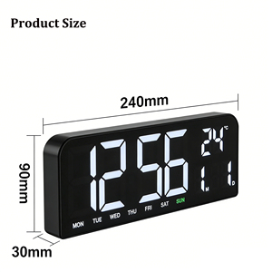 Horloge murale numérique moderne à grand écran LED, alimentée par USB, avec calendrier, heure, jour de la semaine, température, date, pour table/bureau, usage domestique, cadeau - Product Image 4