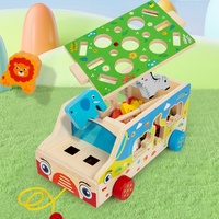 Juguete de camión de granja de madera al por mayor para niños, coche de emparejamiento de animales, juguete educativo Montessori, juego de aprendizaje cognitivo de clasificación de colores