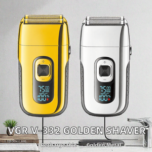 Rasoir à barbe professionnel en métal doré rechargeable par USB à double lame V-332 et tondeuse visage/corps pour hommes - Product Image 2
