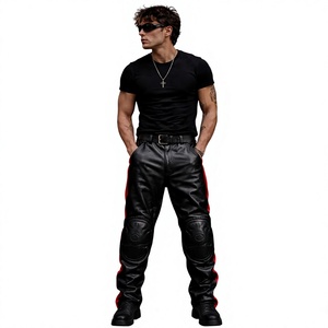 Pantalones de Cuero para Motociclismo, Acolchados, Negros, Estilo Retro, para Hombre - Product Image 1