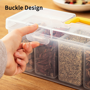 6 Grids Sealed Plastic <b>Storage</b> <b>Box</b> With Handle Portable Large Capacity Spice <b>Storage</b> Container Clear Kitchen Organizer - Product Image 2