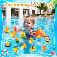 Lote personalizado impreso PVC serie de verano goma pato en forma de bañera juguetes de baño con elementos de diseño de patrón