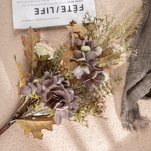 Branche de fleur artificielle en tissu tressé effet miroir, Rose Hortensia, pour décoration intérieure, bouquet de mariage, décoration murale CF01212 - Product Image 1