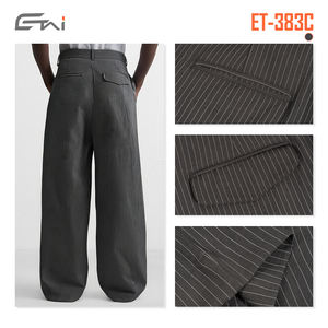 Traje a rayas de alta elasticidad para hombre, ropa de calle, pantalones de pierna ancha, pantalón holgado de gran tamaño, tela a rayas plisada antiarrugas - Product Image 3