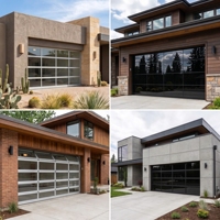 Porte de garage électrique automatique moderne en verre sans cadre de haute qualité pour villa, personnalisable, anti-effraction, commerciale, résistante au vent