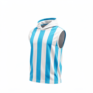 Camiseta <span class=keywords><strong>de</strong></span> Fútbol Personalizada Fanshi Estilo Argentino con Rayas, Sin Mangas y con Capucha, Uniforme <span class=keywords><strong>de</strong></span> Compresión para Equipos Juveniles en Pequeños Lotes - Product Image 2