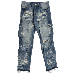 New Style Streetwear 2025 Custom <strong>Jeans</strong> Men'S Clothing Fashion Ripped Patch Men <strong>Jeans</strong> Utility Cargo Denim <strong>Pants</strong> - Product Image 4
