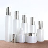 Lot de Bouteilles en Verre Blanc Nacré avec Couvercle Argenté 20ml/30ml/60ml/100ml – Personnalisation Gravée du Logo – Flacons Vaporisateurs/Pompes pour Lotion et Mascara