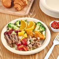 Lot de 150 Assiettes en Fibre de Canne à Sucre de 9 Pouces, Robustes et Jetables, 100% Compostables, Naturelles et Écologiques