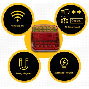 Kit de feux de <span class=keywords><strong>remorque</strong></span> magnétiques sans fil <span class=keywords><strong>étanche</strong></span>s 12V 24V en plastique rouge, feux de remorquage LED pour camions, bateaux, camping-cars, caravanes - Product Image 2