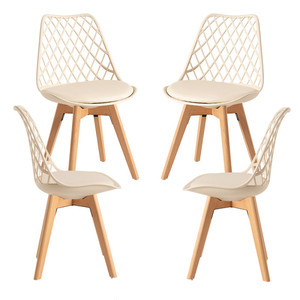Chaise <span class=keywords><strong>de</strong></span> salle à manger en plastique beige au design <span class=keywords><strong>scandinave</strong></span> moderne avec nouveau <span class=keywords><strong>pied</strong></span> en <span class=keywords><strong>bois</strong></span> tulipe brute pour bureau à domicile ou hôtel - Product Image 2