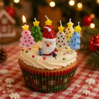 Bougies écologiques en forme de sapin de Noël, décorations de gâteau de Noël 5 couleurs, motif étoile et pois pour les fêtes d'anniversaire, de Pâques et du Nouvel An