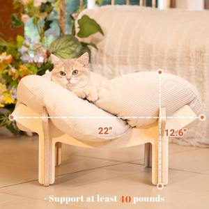 Erhöhtes Katzenbett aus Holz mit Kissen | Flauschiges Haustiersofa für Wohnungskatzen | Erhöhter Lounge-Sessel für Kätzchen, auch für Welpen geeignet - Product Image 3