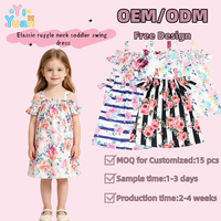 Robe d'été décontractée pour fillettes, motif floral aquarelle, épaules dénudées, bretelles fines, volants élastiques, coupe ample en A, pour la plage, vente en gros