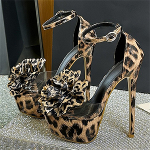 2025 Summer Custom Leopard Print Women's Open Toe Round Head Super High Heel Party Shoes Height Increasing Sexy <b>Sandals</b> - Product Image 5