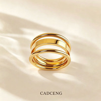 Koreanischer Minimalistischer Edelstahl-Damenring 18K Vergoldet Breiter Ring mit Durchbrochenem Geometrischem Design für den Alltag