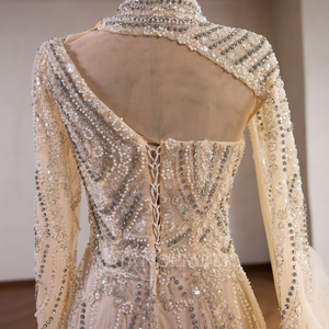 Robe de soirée en mousseline de soie sans manches, col cœur, style robe de bal, avec appliques en coton naturel 100% et dos lacé perlé, modèle RSM261026 - Product Image 6