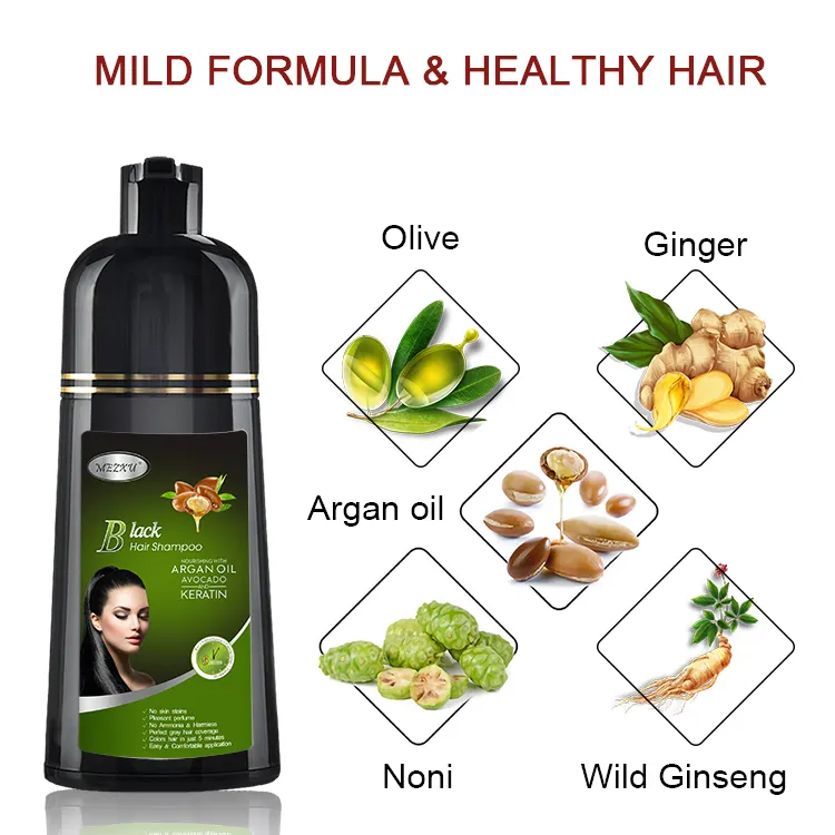 Vente en gros de shampooing colorant à l'huile d'argan pour le traitement des cheveux Katrina Magic Black Hair