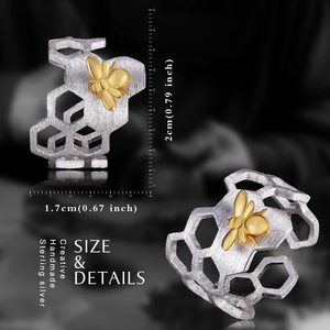Cincin Manset Paduan Trendy untuk Wanita Desain Sarang Lebah Alami Buatan Tangan dengan Struktur Berongga Unik - Product Image 3