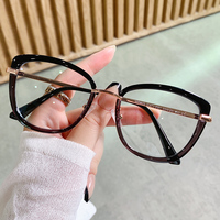 Gafas de Sol Vintage de Ojo de Gato Extra Grandes y Encantadoras para Mujer, Montura Redonda de TR y Metal, Gafas Anti Luz Azul, Gafas Ópticas de Diseñador de Alta Calidad