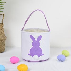 Cesta de caza de huevos de conejito de Pascua con asa, bolsas de regalo de lona, cubos de cola esponjosa de conejo para decoraciones de fiesta para niños - Product Image 6