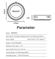 DS19 Yesido Chargeur magnétique portable rapide en alliage de zinc Station de charge sans fil pour Samsung Watch Series